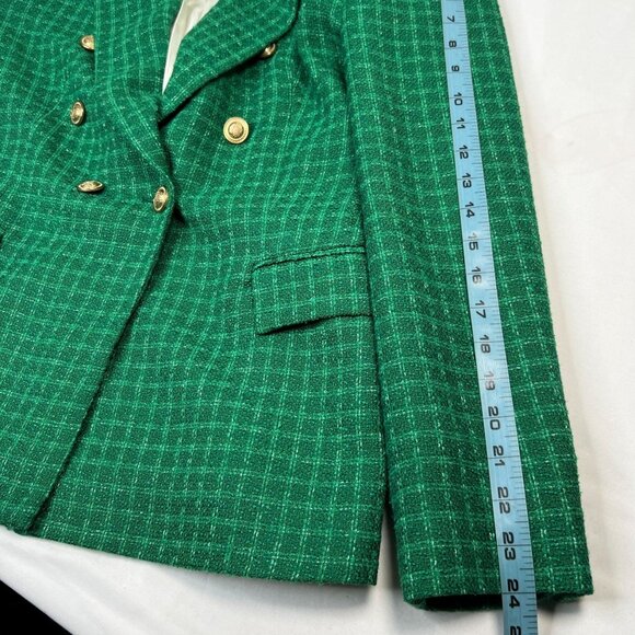 Zara Textured Double Breasted Blazer Coat Jacket Gold Button Green Plaid Large - Picture 12 of 16